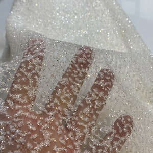 Ivory Glittery Tulle Fabric, Sparkle Bridal Tulle.Wedding Dress,Bridesmaid,Evening Dress Tulle,Prom Gown