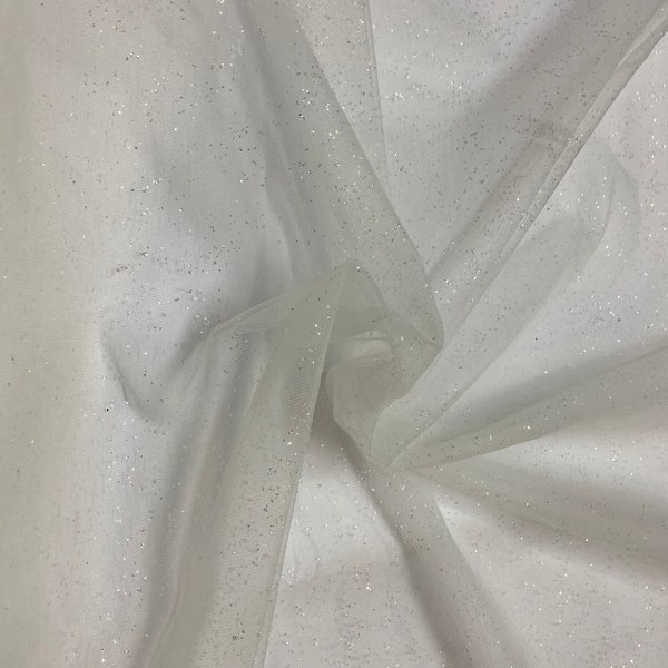 Largeur : 300 cm pour mariage, tissu en tulle ivoire imprimé paillettes, pulvérisation de paillettes argentées, robe de mariée, tulle de robe de demoiselle d'honneur.