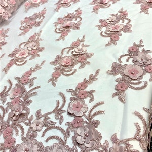 5 Colors- 3D Flower Beaded Tulle Lace Fabric,Bridal 3D Floral Embroidered Tulle. Lilac,Red,Yellow,Pink,Salmon Lace by the yard. GX1195