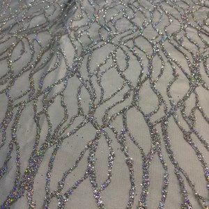 Pearlescent Shimmer Glitter Tulle,Silver Glitter Print Black Tulle,for Evening Dress Fabric,Bridal Tulle,Party Costumes,Prom Gown.