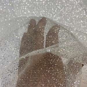 Sparkling Ivory Tulle Fabric by the Yard – Glittery Soft Mesh for Bridal Gowns, Prom Dresses & Evening Wear