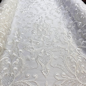 Ivory Sequined Tulle Fabric – Elegant Glitter Mesh for Wedding Gowns, Veils, Dresses, DIY Sewing, by the Yard.