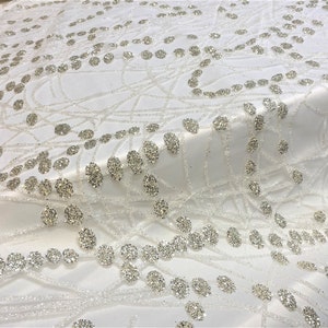 Platinum Glitter Hand Printed Tulle, Shimmer Bridal Silver Glitter Tulle Fabric,for Wedding Dress Fabric, Evening Dress, Dance Costume...