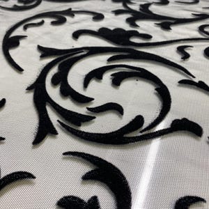 Black Ivy Tulle Fabric – Sheer Floral Mesh by the Yard for Blouse, Ball Gown, Costume, Evening & Party Dress Design