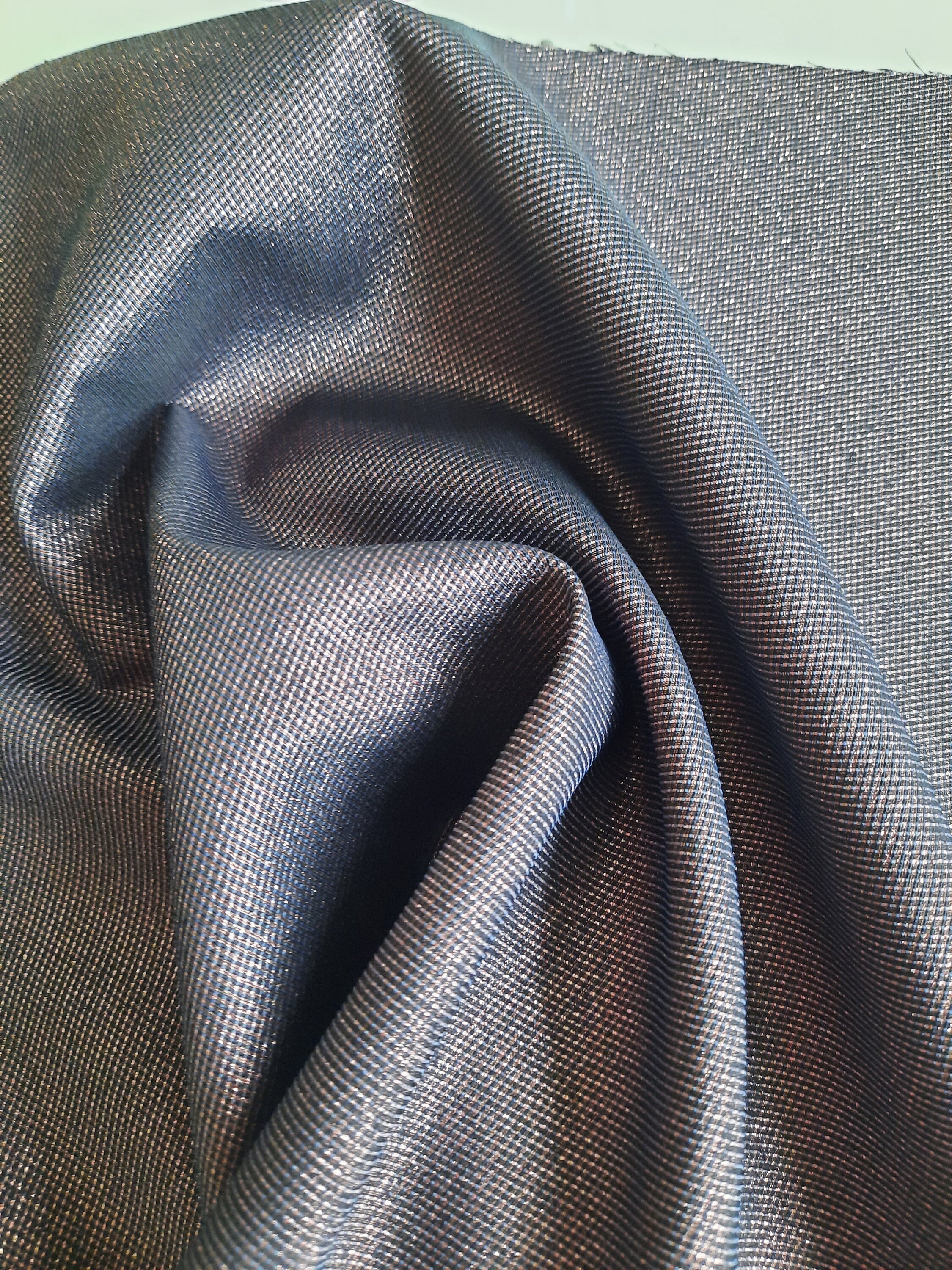 Rose Gold Glitter Woven Fabric: Blue Magical Evening Gown Material