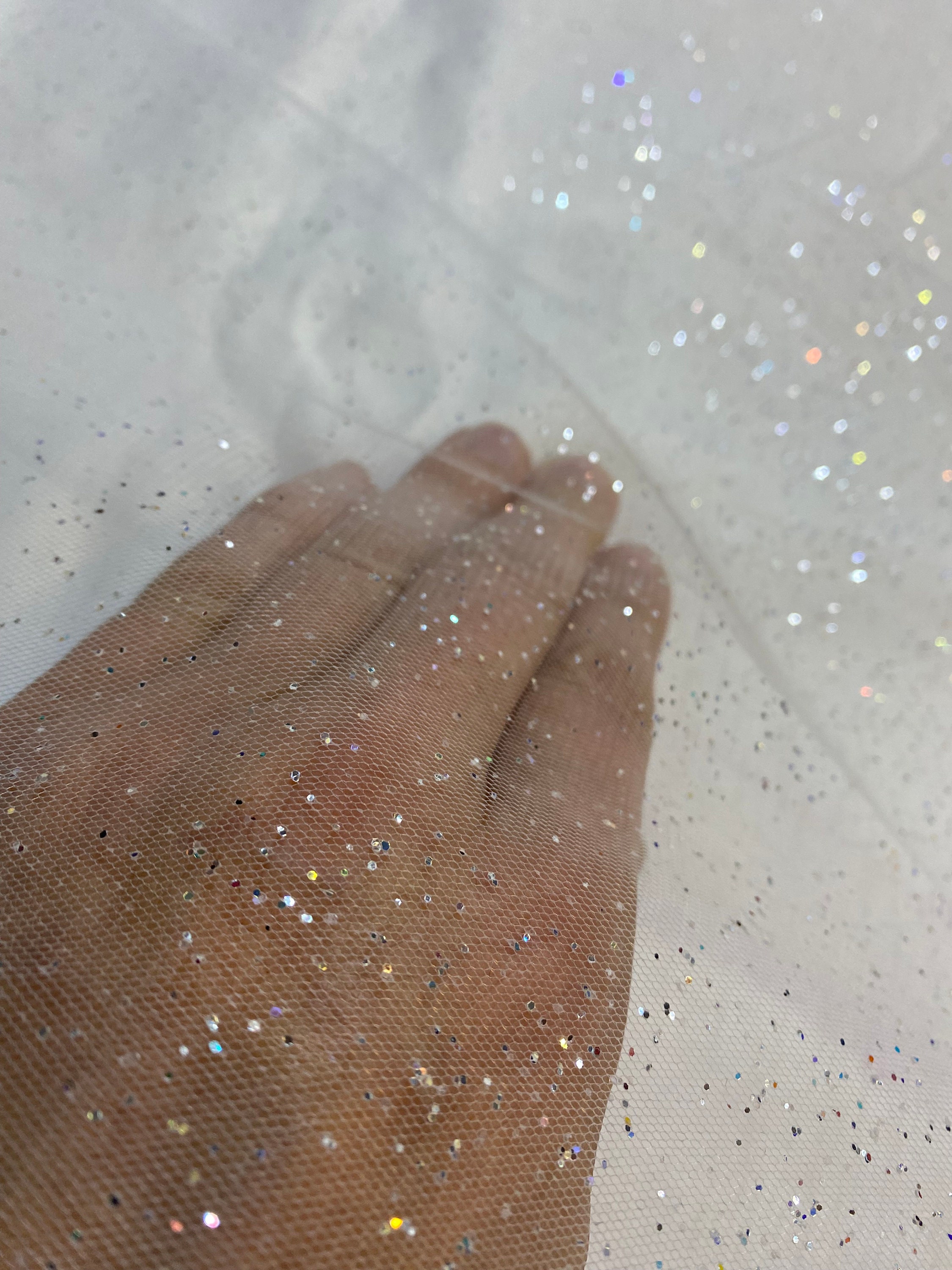 Intense Spraying Multicolor Glitter Print Tulle,glitter White