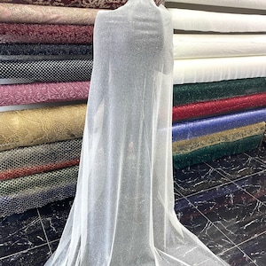 Sparkling Ivory Tulle Fabric for Bridal & Evening Dresses | Glittery Tulle by Yard for Prom, Wedding Gowns.