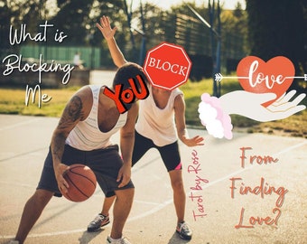 May include: An image with text that reads "What is Blocking Me". The image shows two people playing basketball, with graphics of a stop sign that says "BLOCK", a heart with the word "love", and a hand. The text "You" is also in the image.