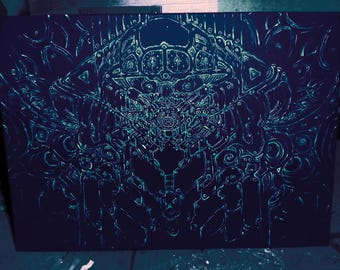 UV Reactive Acrylic Painting (70x50cm), Symmetrical Free Flow Blacklight Art, Fluorescent Decor, Wall Art