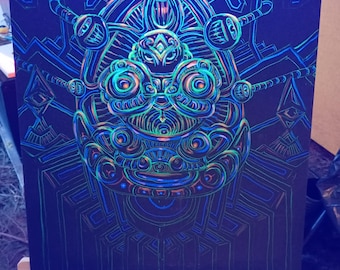 Frogged Black Light Fluorescent Acrylic Painting, 50x60cm