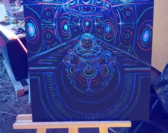 Fluorescent Acrylic Painting, UV Black Light Art, "Vision"
