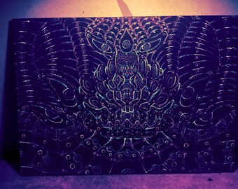Blacklight Reactive Acrylic Painting (70x50cm), Symmetrical Free Flow UV Art, Fluorescent Wall Decor, Visionary Art