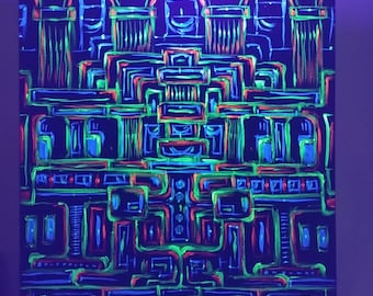 Fluorescent Black Light Painting, Abstract Acrylic UV Art (70x50cm)