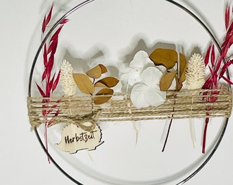 Door wreath autumn time/autumn/dried flowers/decorative ring/hedgehog/decoration