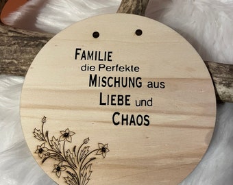 Wooden sign with engraving and saying Family
