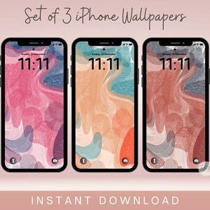 Abstract iPhone Wallpaper Bundle, Set of 3 Aesthetic Phone Wallpapers, iPhone Background, Colourful Smartphone Wallpaper, Digital Download