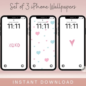 Love iPhone Wallpaper Bundle, Set of 3 Cute Heart Phone Wallpapers, iPhone Background, Minimalist Smartphone Wallpaper, Valentines Wallpaper