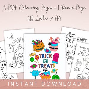 Paquete de páginas para colorear, páginas imprimibles de Halloween para niños, hojas para colorear de Halloween, hojas de actividades de Halloween para niños, tamaño carta (EE. UU.), A4