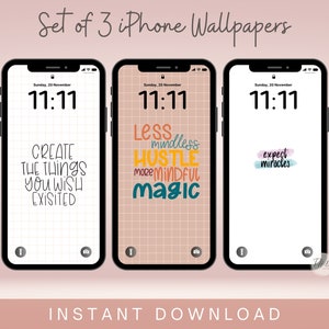 Manifestation iPhone Wallpaper Bundle, Set of 3 Empowering Quotes, Positive Quotes for Smartphone, iPhone Background, Digital Download