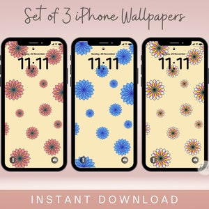 Abstract iPhone Wallpaper Bundle, Set of 3 Aesthetic Geometric Flowers, Phone Wallpapers, iPhone Background, Colourful Smartphone Wallpaper