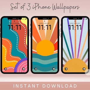 Sunrise iPhone Wallpaper Bundle, Set of 3 Abstract Phone Wallpapers, iPhone Background, Colourful Smartphone Wallpaper, Digital Download
