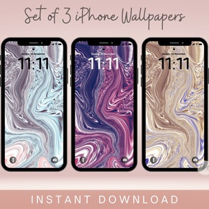 Pacote de papéis de parede abstratos para iPhone, conjunto de 3 papéis de parede estéticos para celular, tela de bloqueio de smartphone, papel de parede colorido para celular, download instantâneo