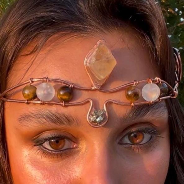 Fairy Circlet Tiara With Honey Calcite, Pyrite, Clear Quartz  display picture 1