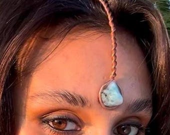 Larimar Mittelteil Tiara - Ajna Drittes Auge Tikka Fee Kupferkrone Kopfschmuck - Atlantische Göttin