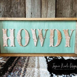 Handmade Western &quot;Howdy&quot; Shelf Sign- Rustic Framed Wood Wall Decor
