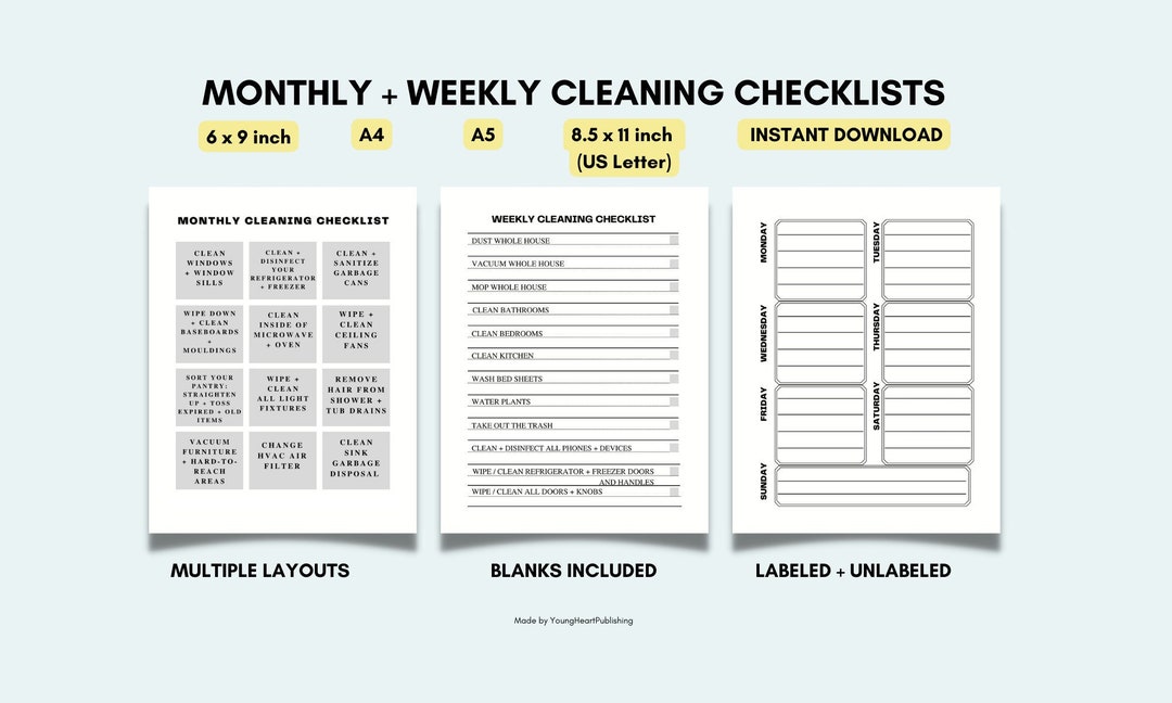 Ultimate Cleaning Checklists Set US Letter A4 A5 6x9 Etsy