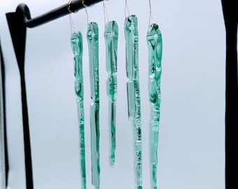 Handmade Crystal Glass Icicle Christmas Ornaments For Christmas Trees. Home Decoration. Turquoise color or Sea Green Winter Frost Look.