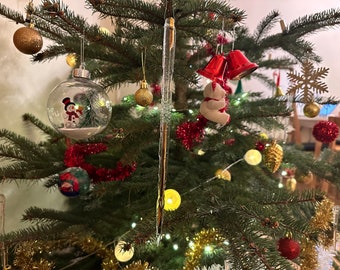 Handmade Extra Large Crystal Glass Icicle Christmas Ornaments For Christmas Trees, Infused with Gold. Home Decoration. Winter Frost Look.