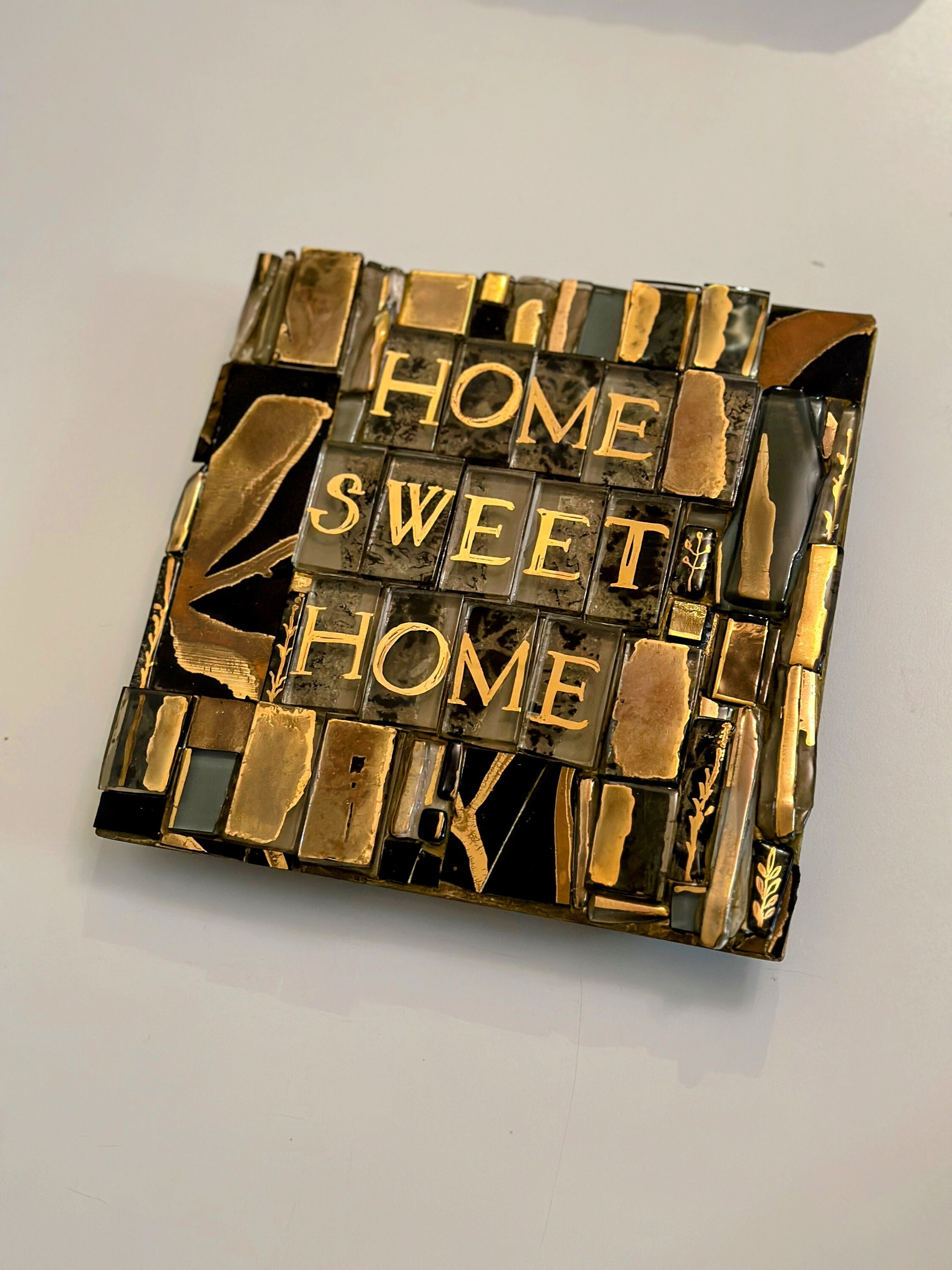 Artist Fused Gold Black Crystal Glass made Home Sweet Home Wall Art | Home Decor