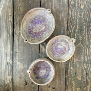 Clay bowls set purple and beige bowls for nuts and candy table decor minimalist design beautiful clay table-top art witchcraft home art