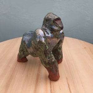 Gorilla Clay Figurine Green Gorilla Ceramic Figurine Unique Red Clay Gorilla Figurine