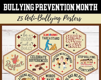 National Bullying Prevention Month Bulletin Board Set-25 Anti Bullying Posters- Cyber Bullying Awareness Classroom Decor-Bullying Activities