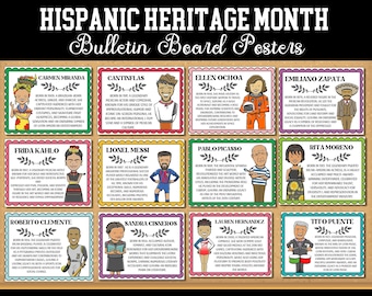 Hispanic Heritage Month Classroom Bulletin Board Set, 42 Iconic Figures,Hispanic Heroes Posters, Biography Bulletin Board,Classroom Display.