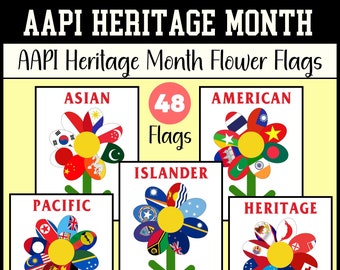 Celebrate AAPI Heritage Month with 48 Flags of Asian American and Pacific Islander Cultures,AAPI Heritage Month Flag Flowers,Classroom Decor