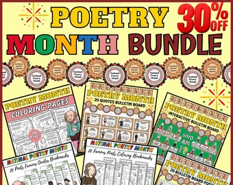 National Poetry Month Bundle: Who Am I Bulletin Board Posters, Biographies, Quotes, Coloring, Bookmarks, Banners and More!", Famous Authors