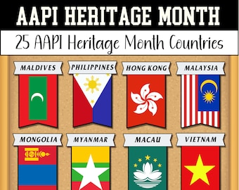 Celebrate AAPI Heritage Month with 25 Flags of Asian American and Pacific Islander Cultures,AAPI Heritage Month Flag Bunting,Classroom Decor