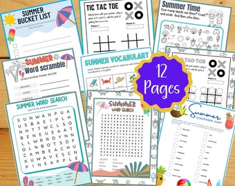 Summer KidsPrintable Activities, Summer Camp Activity, Printable Activity Bundle, Word Search, Word Scrumple, Tic Tac Toe...Digital Download