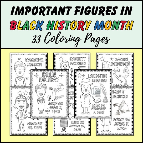 Important Figures In Black History Month Coloring Pages, African American Heroes Coloring Sheets, 23 Black Leaders Coloring Book, February