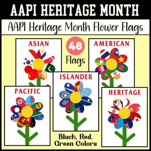 Celebrate AAPI Heritage Month with 48 Flags of Asian American and Pacific Islander Cultures,AAPI Heritage Month Flag Flowers,Classroom Decor