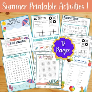 Summer KidsPrintable Activities, Summer Camp Activity, Printable Activity Bundle, Word Search, Word Scrumple, Tic Tac Toe...Digital Download