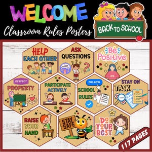 Printable Classroom Rules Posters |Classroom Decor | Behavior Rules |Teacher Resources |Classroom Agreements Bulletin Board for School Rules