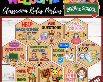Carteles imprimibles de reglas del aula / Decoración del aula / Reglas de comportamiento / Recursos para maestros / Tablón de anuncios de acuerdos en el aula para las reglas escolares