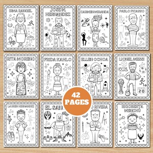 K&ouml;nnte beinhalten: Ein Malbuch mit 42 Seiten mit Schwarzwei&szlig;illustrationen ber&uuml;hmter hispanischer Pers&ouml;nlichkeiten. Die Illustrationen umfassen Irma Rangel, Jose M Hernandez, Carmen Miranda, Pablo Picasso, Rita Moreno, Frida Kahlo, Ellen Ochoa, Lionel Messi, Lauren Hernandez, El San, D Rivera und Rigoberta Menchu.