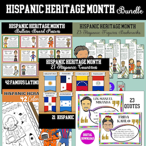Hispanic Heritage Month Bundle,Classroom Bulletin Board,Iconic Figure Posters,Biography Bulletin Board,Hispanic Quote,Hispanic Country Flags