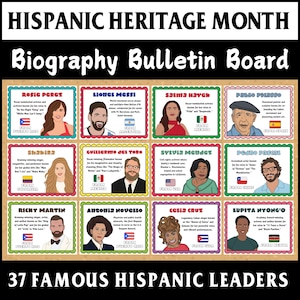 Hispanic Heritage Month Classroom Bulletin Board Set, 37 Iconic Figures,Hispanic Heroes Posters, Biography Bulletin Board,Classroom Display.