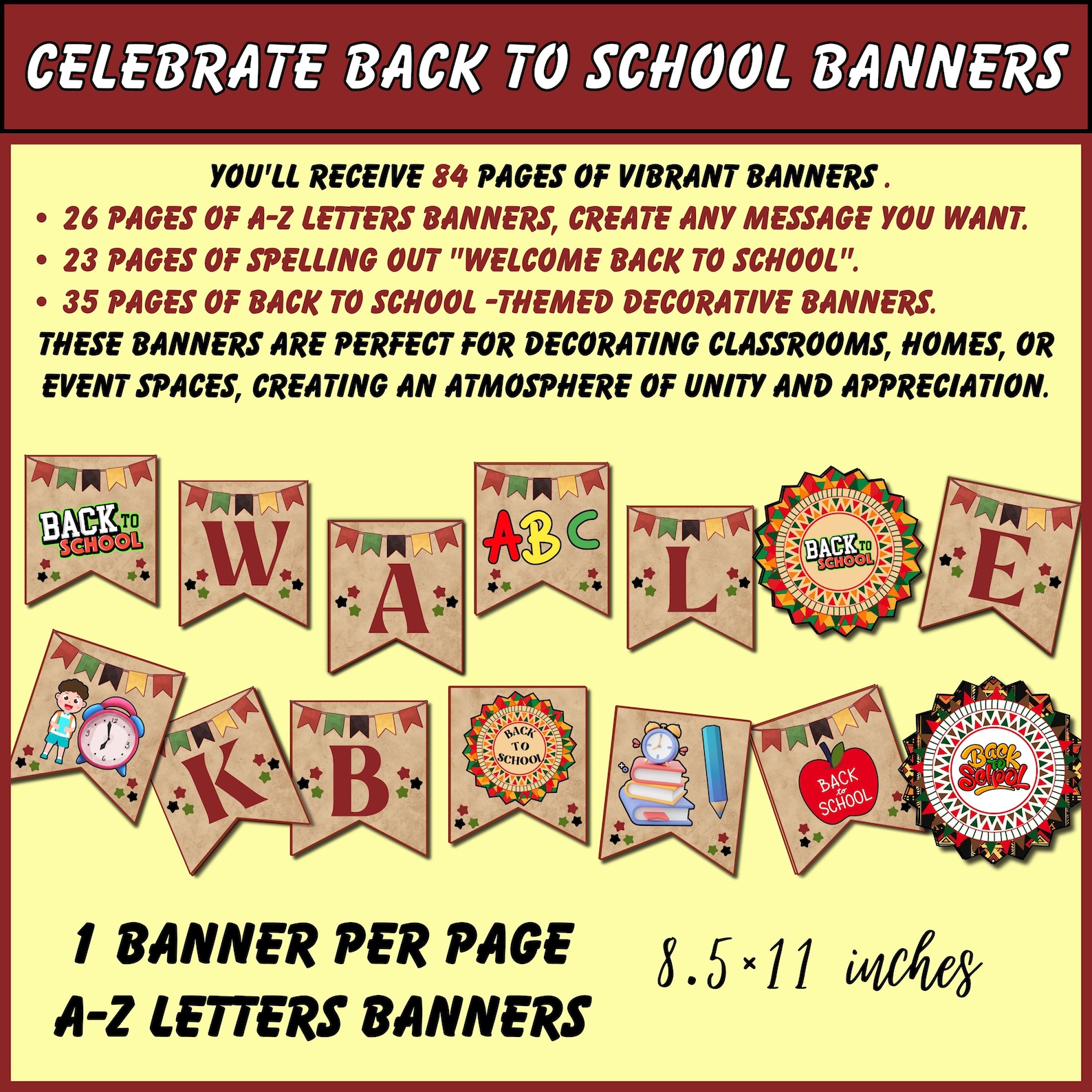 Welcome Back to School Bunting Banners - Customizable Printable ...